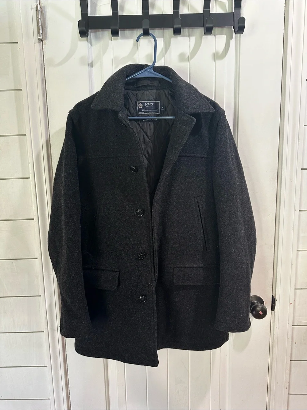 J Crew University Jacket Men’s S 2008 Stadium Cloth Wool Thinsulate Black